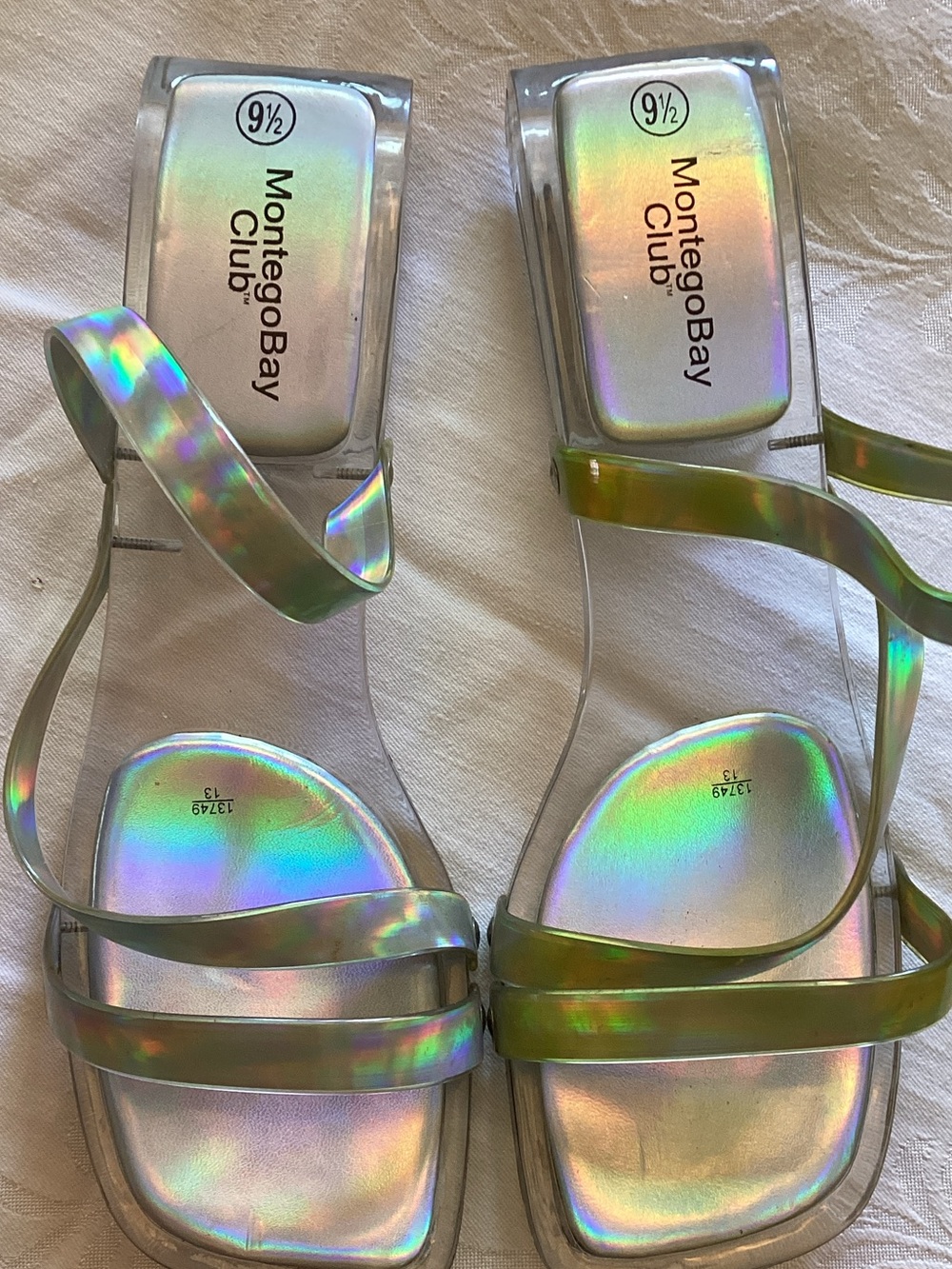 Vintage Y2K Montego Bay Club Holographic Clear Lucite Sandals Size 9.5